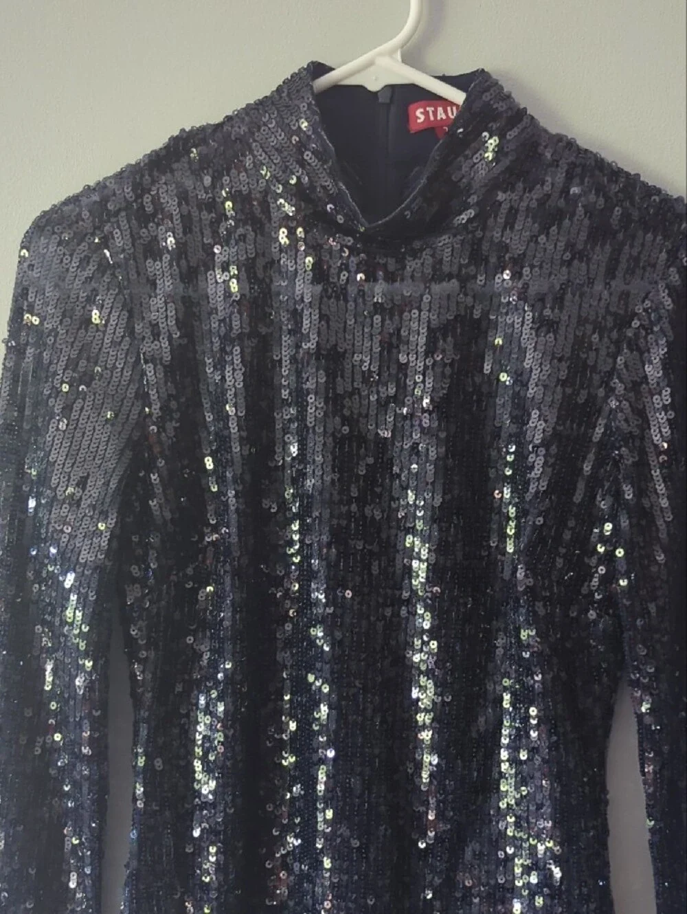 STAUD Black Blue Sequin Long-Sleeve Mini Dress - Picture 3 of 8